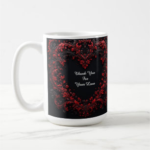 Red Floral Heart Design With Blooming Flowers Coffee Mug