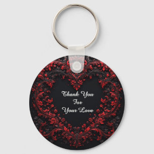 Red Floral Heart Design With Blooming Flowers Keychain