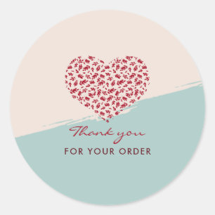 Red Floral Heart Elegant Thank You Classic Round Sticker
