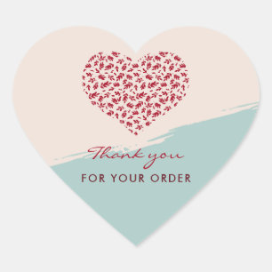Red Floral Heart Elegant Thank You Sticker