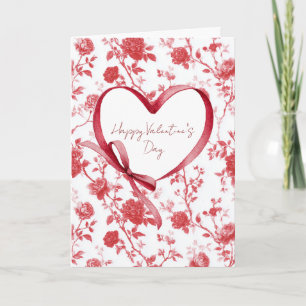 Red Floral Heart Love Bow Card