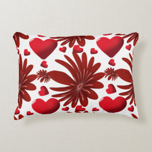 Red Floral Heart Pattern Aesthetic Romantic Flower Accent Pillow