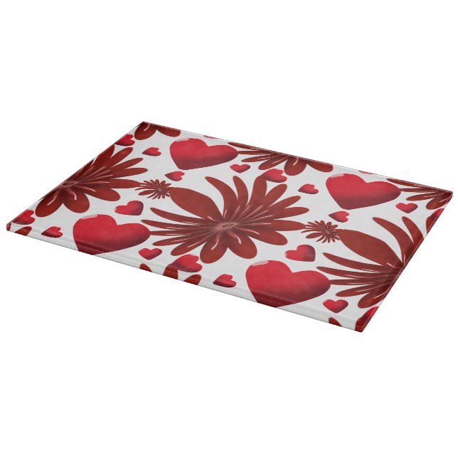 Red Floral Heart Pattern Aesthetic Romantic Flower Cutting Board (Corner)
