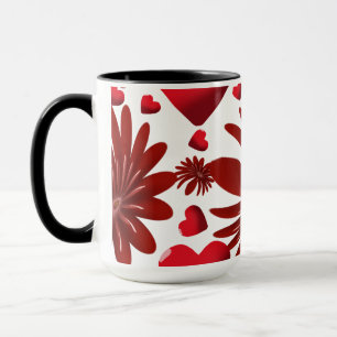 Red Floral Heart Pattern Aesthetic Romantic Flower Mug