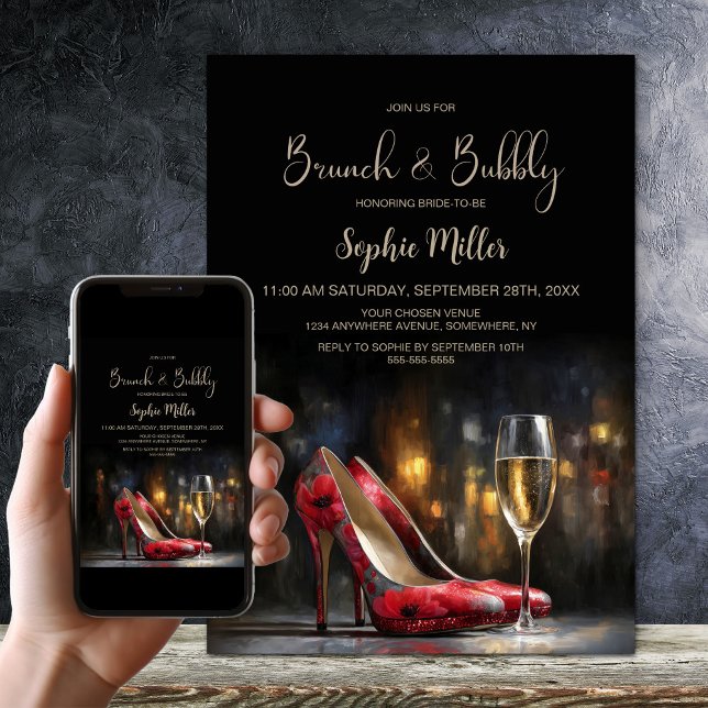 Red Floral High Heel Shoes Brunch and Bubbly Invitation (Creator Uploaded)