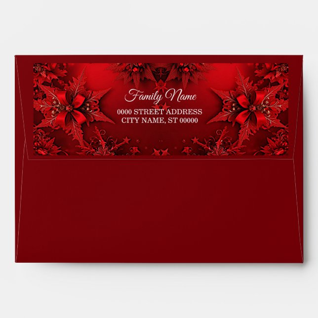 Red Floral Holiday Christmas Envelope (Back (Top Flap))