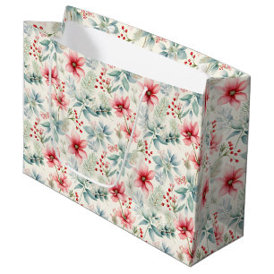 Red Floral Holiday Gift Bag