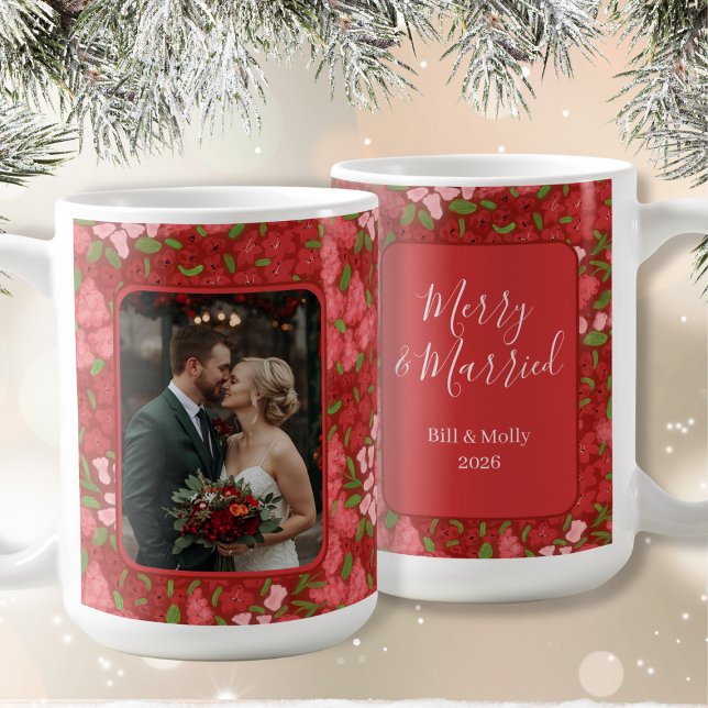 Red Floral Holiday Personalized Photo Coffee Mug (Red Floral Photo Coffee Mug)