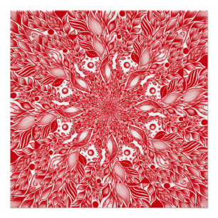 Red floral leaf design poster