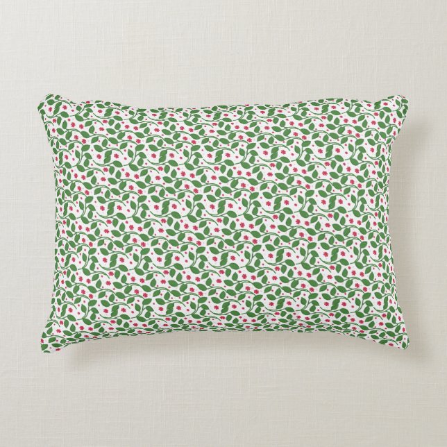 Red Floral Leaf Pattern, Dark Botanical Seamless  Accent Pillow (Front)