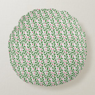 Red Floral Leaf Pattern, Dark Botanical Seamless Round Pillow