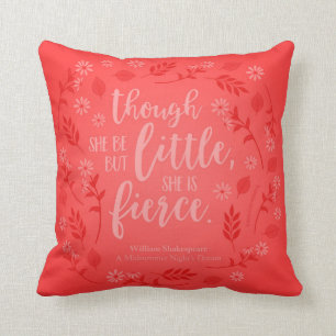 Red Floral Little But Fierce William Shakespeare Throw Pillow