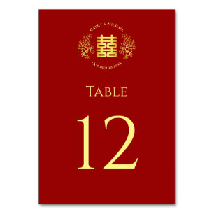 Red floral logo Chinese wedding double happiness Table Number