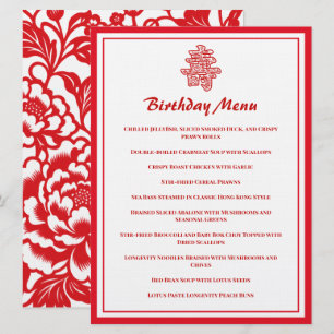 Red Floral Longevity Banquet Chinese Birthday Menu