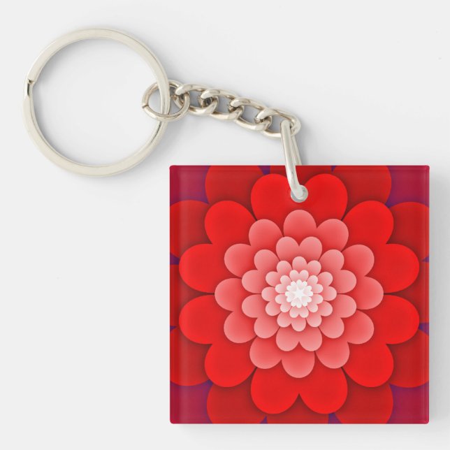 Red Floral Mandala-58566 Keychain (Front)