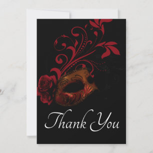 Red Floral Mask Thank You Card