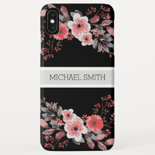 Red Floral Modern Black Elegant Name iPhone XS Max Case
