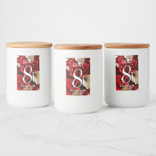 Red Floral Modern Elegant Flowers Wedding Food Label