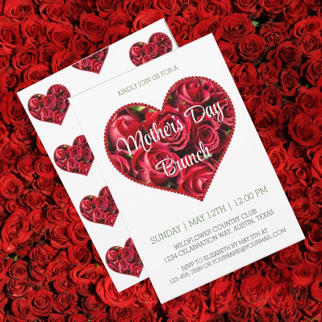 Red Floral Modern Mothers Day Brunch Invitation (Creator Uploaded)