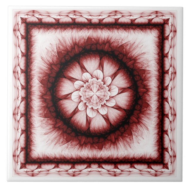 Red floral modern pattern tile (Front)