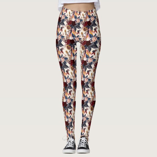Red Floral Multi Colour Women's Leggings (Front)