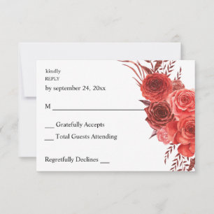 Red Floral no Meal RSVP 2 Card