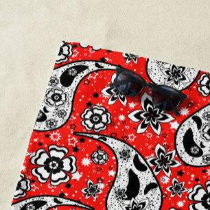 Red Floral Paisley Pattern Design Beach Towel