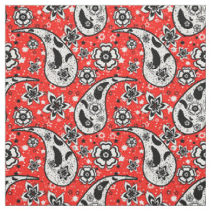 Red Floral Paisley Pattern Design Fabric