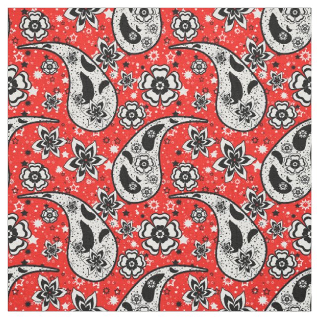 Red Floral Paisley Pattern Design  Fabric (Swatch)