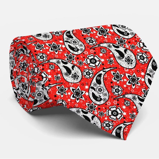 Red Floral Paisley Pattern Design  Tie (Creator Uploaded)