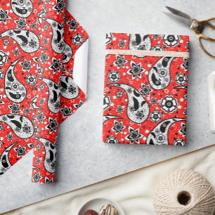 Red Floral Paisley Pattern Design Wrapping Paper