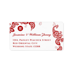 Red Floral Paisley Peacock Wedding Address Labels