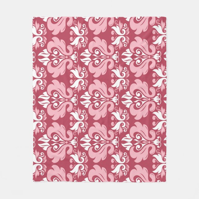 Red Floral: Pale Beige Seamless Fleece Blanket (Front)