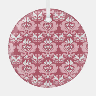 Red Floral: Pale Beige Seamless Glass Ornament