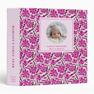 Red Floral Pattern Baby Photo Album Binder