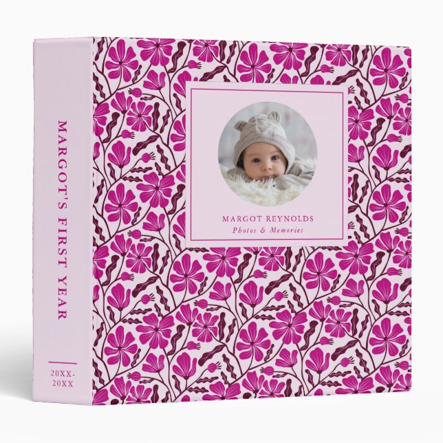 Red Floral Pattern Baby Photo Album Binder (Front/Spine)