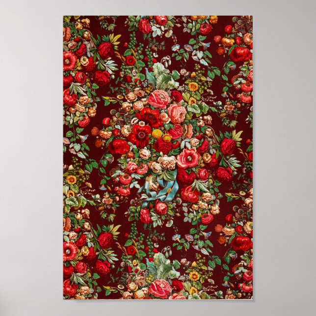 Red Floral Pattern Elegant Vintage Poster (Front)