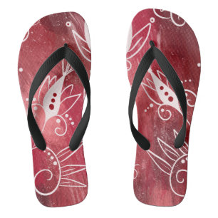Red Floral Pattern Flip Flops