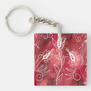 Red Floral Pattern Keychain