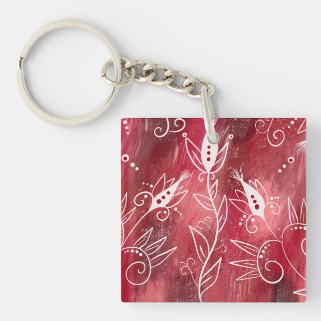Red Floral Pattern Keychain (Front)