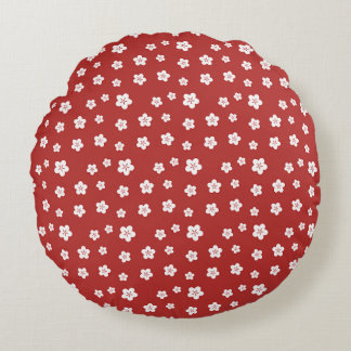 Red Floral Pattern Round Pillow