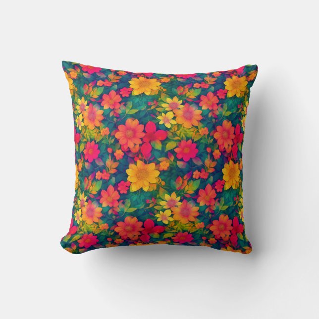 Red Floral Pattern Throw Pillow (Front)