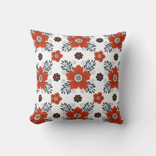 Red Floral Pattern Throw Pillow
