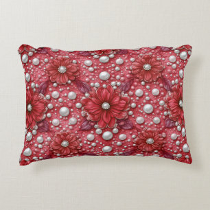 Red Floral Pattern With Pearl Accents Accent Pillow