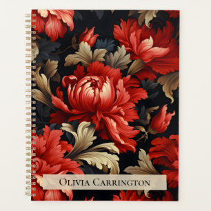 Red Floral Peony Pattern Personalized Planner