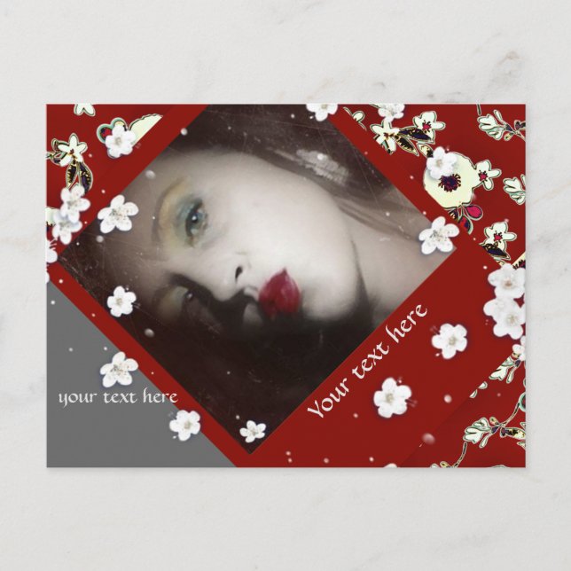Red Floral Photo Postcard (Front)
