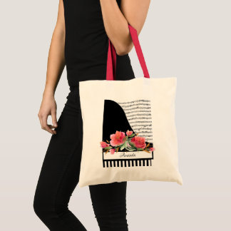 Red floral piano personalized tote bag