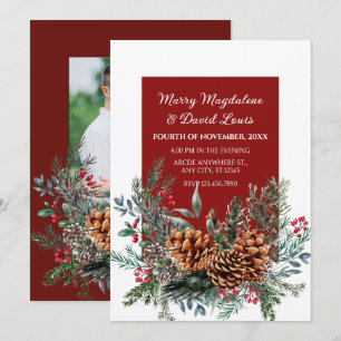 Red floral pine branch decoration wedding photo  invitation