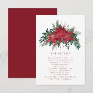 Red Floral Poinsettia Christmas Wedding Details Enclosure Card