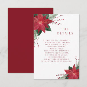 Red Floral Poinsettia Christmas Wedding Details Enclosure Card